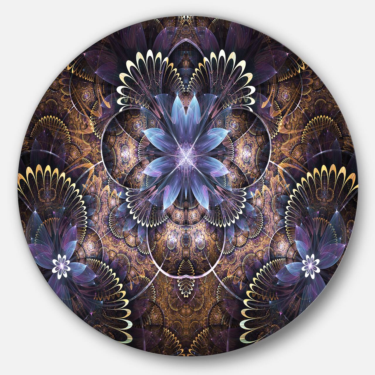 Designart - Fractal Glossy Blue Flower Digital Art' Floral Metal Circle Wall Art